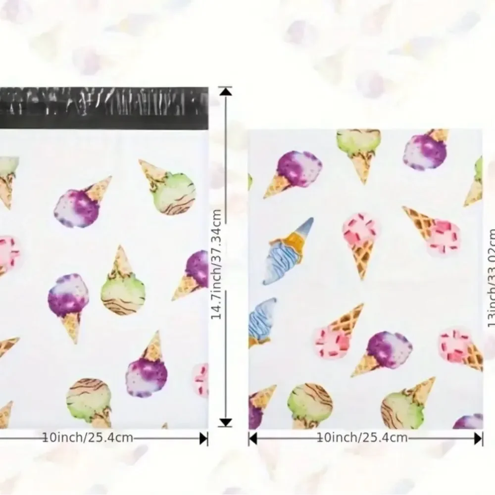 10x13 Polymailers 25 Pack Summer Ice Cream Fun Shipping Bags Boutique Mailers
